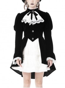 Black Vintage Contrast Ruffle Collar Skull Gothic Velvet Jacket