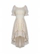 Beige Off-Shoulder Lace Short Sleeves High Waisted Long Back Hem Punk Dress
