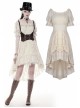 Beige Off-Shoulder Lace Short Sleeves High Waisted Long Back Hem Punk Dress