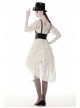 Beige Off-Shoulder Lace Short Sleeves High Waisted Long Back Hem Punk Dress
