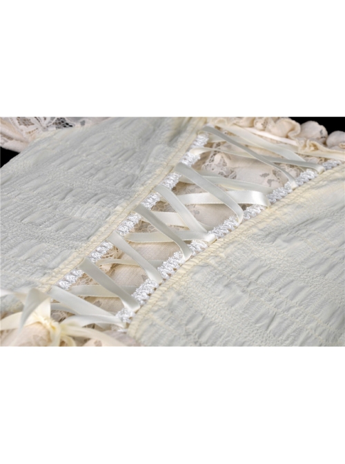 Beige Off-Shoulder Lace Short Sleeves High Waisted Long Back Hem Punk Dress