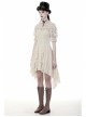 Beige Off-Shoulder Lace Short Sleeves High Waisted Long Back Hem Punk Dress