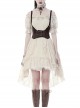 Beige Off-Shoulder Lace Short Sleeves High Waisted Long Back Hem Punk Dress