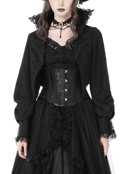 Slim Fit Graphic Print Embroidered Black Lapel Gothic Bomber Jacket