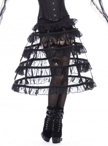 Four Circles Black Hollow Herringbone Flounce Gothic Birdcage Petticoat