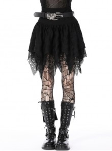 Black Swing Irregular Messy Hem Personalized Gothic High Waist Skirt