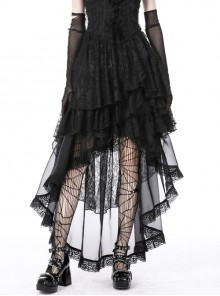 Black Chiffon Panel Lace Trim Gothic High Low Petticoat