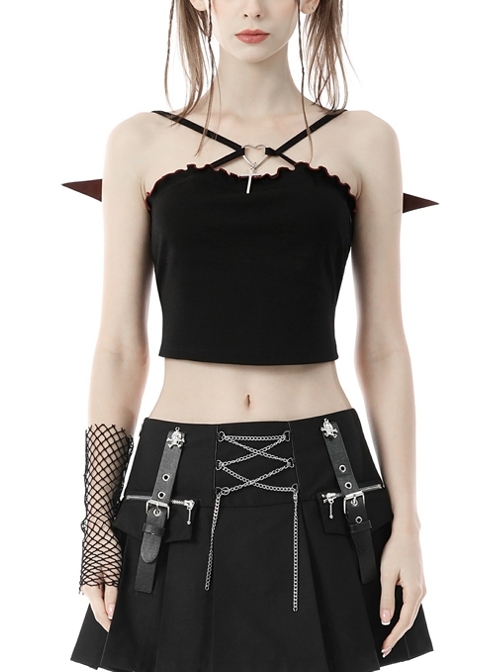 Black And Red Little Devil Bat Wing Cropped Punk Style Summer Camisole Top