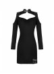 Off-Shoulder Chest Hollow Metal Inlaid Straps Black Bodycon Punk Dress