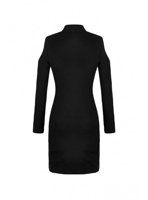 Off-Shoulder Chest Hollow Metal Inlaid Straps Black Bodycon Punk Dress