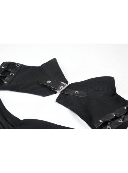 Off-Shoulder Chest Hollow Metal Inlaid Straps Black Bodycon Punk Dress