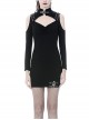Off-Shoulder Chest Hollow Metal Inlaid Straps Black Bodycon Punk Dress