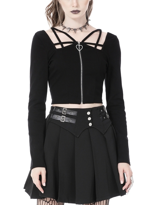 Sexy Black Metal Heart Zipper Decoration Suspenders Punk Style Rock Top