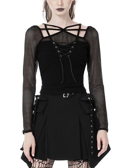Sexy Rebellious Black Slim Fit Mesh Sling Punk Top