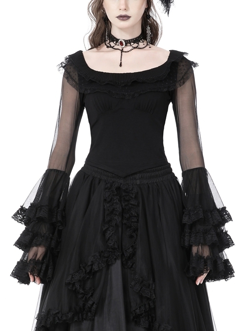 Sexy Black Princess Layered Ruffle Sleeve Gothic Exaggerated Top