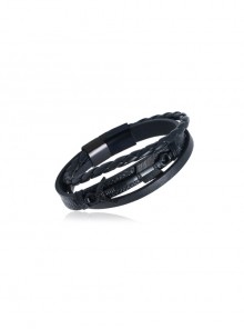 Black Multilayer Leather Handwoven Bow And Arrow Pattern Personalized Men's Bracelet