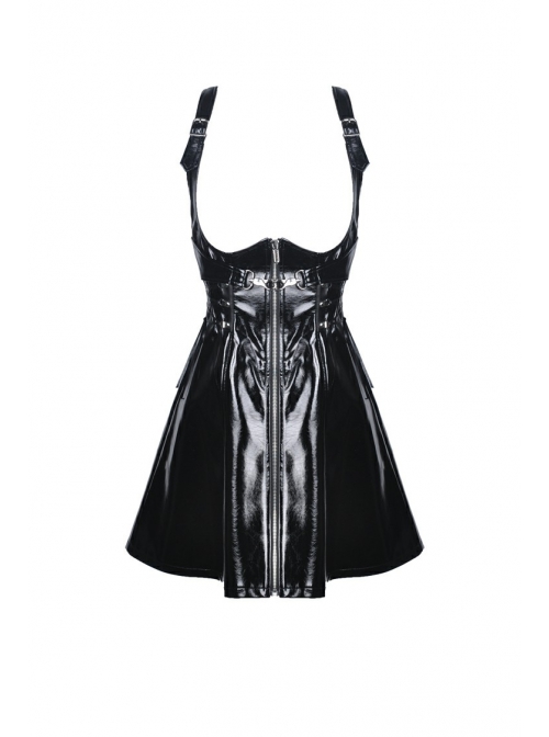 Black Zip Waisted Lace-Up Underbust Strap Shinning Punk Dress