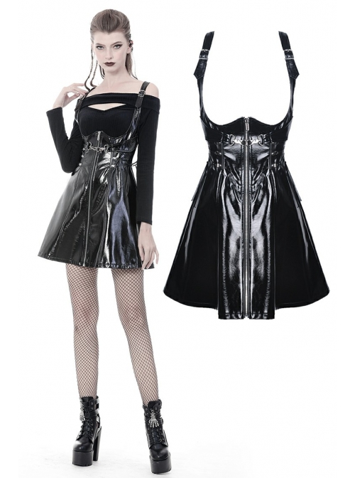 Black Zip Waisted Lace-Up Underbust Strap Shinning Punk Dress
