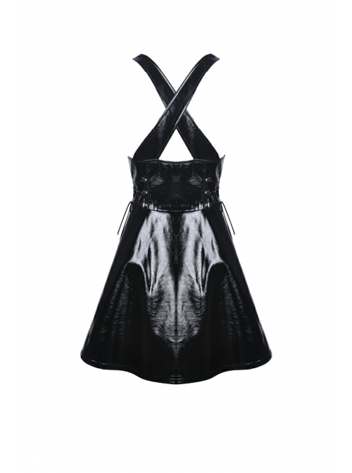 Black Zip Waisted Lace-Up Underbust Strap Shinning Punk Dress