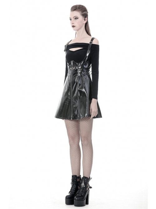 Black Zip Waisted Lace-Up Underbust Strap Shinning Punk Dress