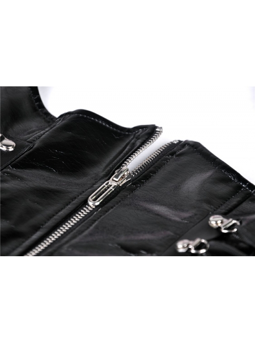 Black Zip Waisted Lace-Up Underbust Strap Shinning Punk Dress