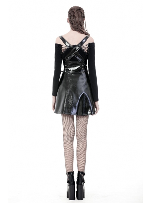 Black Zip Waisted Lace-Up Underbust Strap Shinning Punk Dress