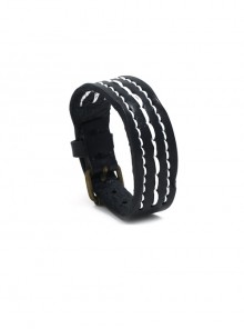 Retro Black Wide Border White Line Simple Men's Leather Bracelet