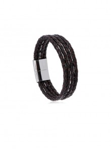 Brown Multi-Layer Simple And Versatile Stainless Steel Buckle Men's Leather Bracelet