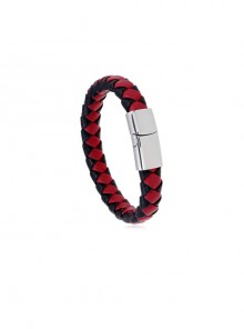 Black Red Creative Retro Braided Stainless Steel Magnetic Buckle Men's Leather Bracelet