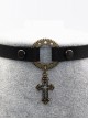 Steampunk Gothic Rivet Gear Hollow Out Crucifix PU Leather Necklace