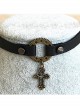 Steampunk Gothic Rivet Gear Hollow Out Crucifix PU Leather Necklace