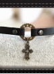 Steampunk Gothic Rivet Gear Hollow Out Crucifix PU Leather Necklace