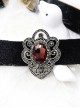 Gothic Retro Black Pleuche Flower Vine Red Diamond Necklace