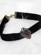 Gothic Retro Black Pleuche Flower Vine Red Diamond Necklace