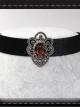 Gothic Retro Black Pleuche Flower Vine Red Diamond Necklace