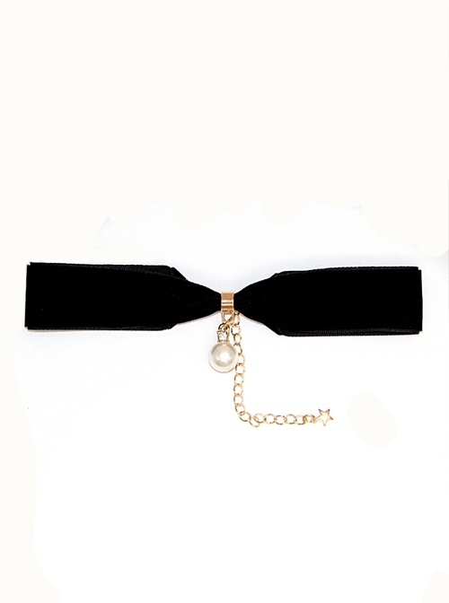 Wide Version Black Velvet Pearl Retro Gothic Choker