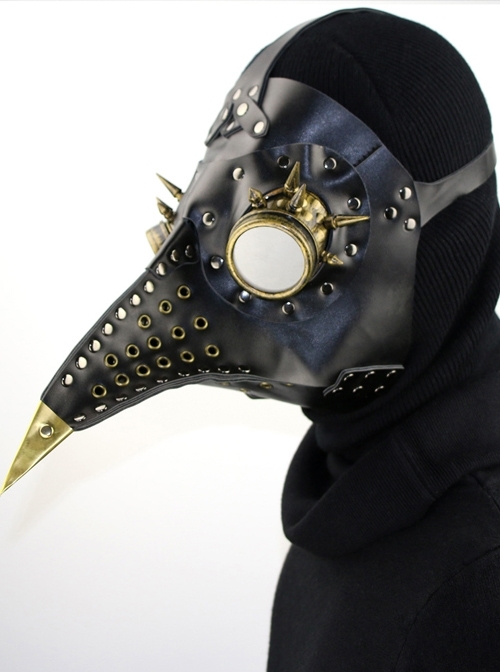 Steampunk Gothic Golden Beak Black PU Leather Wings Bird Mask