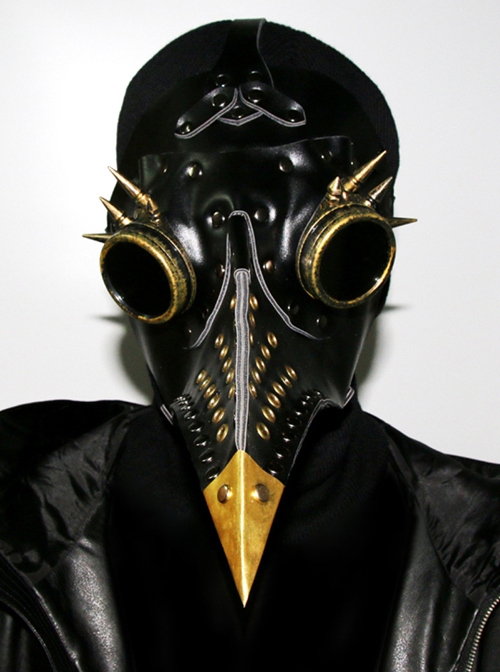 Steampunk Gothic Golden Beak Black PU Leather Wings Bird Mask
