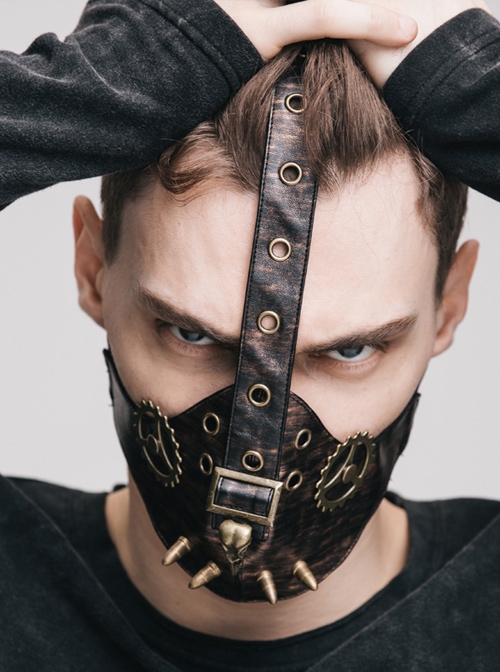 Steampunk Rock Style Dead Bird Gear Rivet Leather Mask