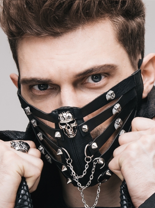 Steampunk Rock Style Skull Rivet Chain Leather Mask