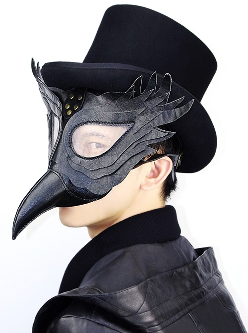 Steampunk Gothic Black PU Leather Wings Bird Mask