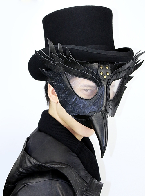 Steampunk Gothic Black PU Leather Wings Bird Mask