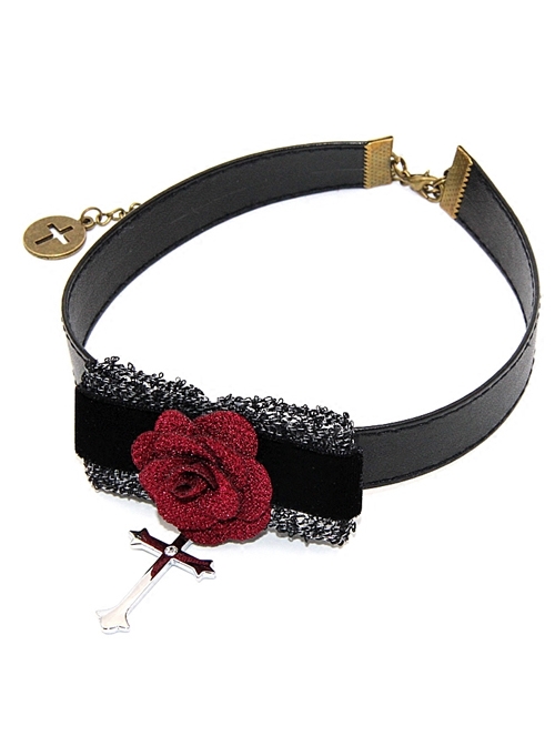 Rose Cross Pendant Elegance Gothic Choker