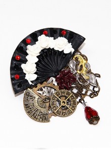 Steampunk Flower Fan Gear Butterfly Astrolabe Mechanical Chain Gothic Brooch
