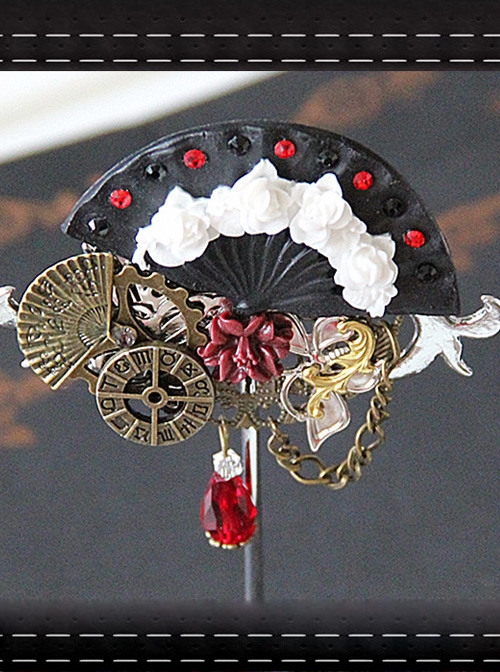 Steampunk Flower Fan Gear Butterfly Astrolabe Mechanical Chain Gothic Brooch