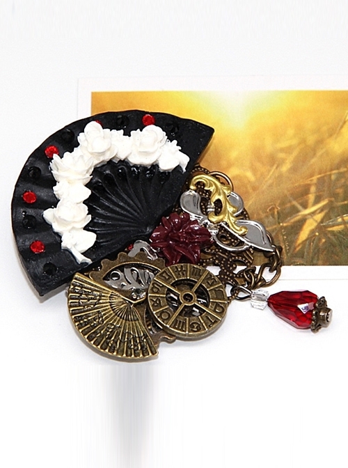 Steampunk Flower Fan Gear Butterfly Astrolabe Mechanical Chain Gothic Brooch