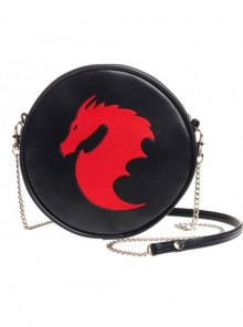 Punk Gothic Red Dragon Pattern Black Shoulder Bag Inclined Shoulder Bag