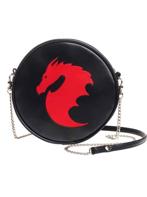 Punk Gothic Red Dragon Pattern Black Shoulder Bag Inclined Shoulder Bag