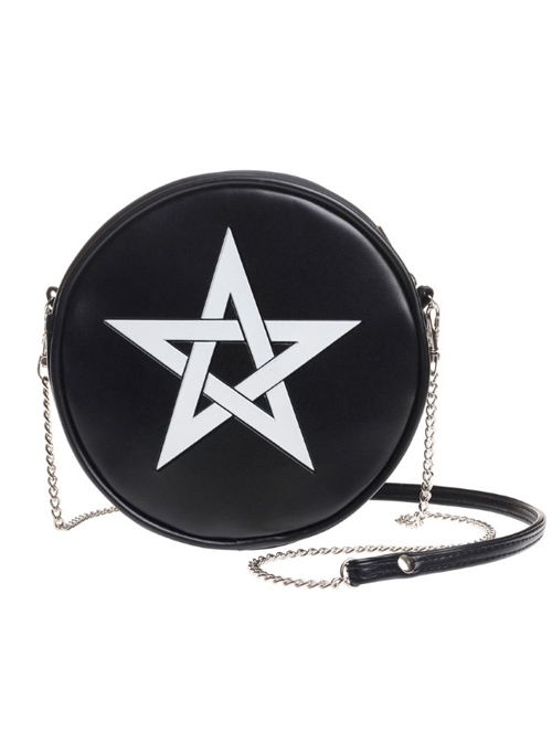 Punk Gothic White Pentagram Black Shoulder Bag Inclined Shoulder Bag