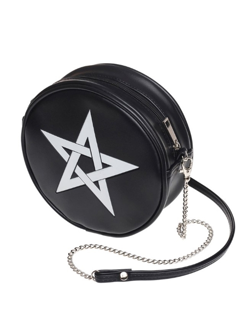 Punk Gothic White Pentagram Black Shoulder Bag Inclined Shoulder Bag